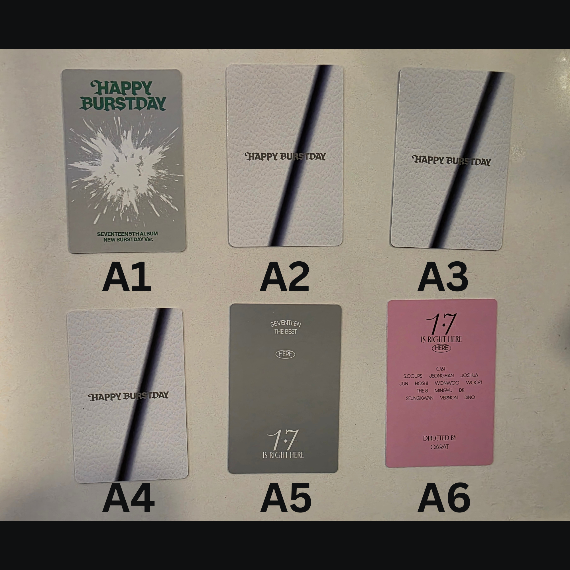 Assorted Seventeen Official Photocards (Happy Burstday, 17 Is Right Here, FML, Membership, etc.)