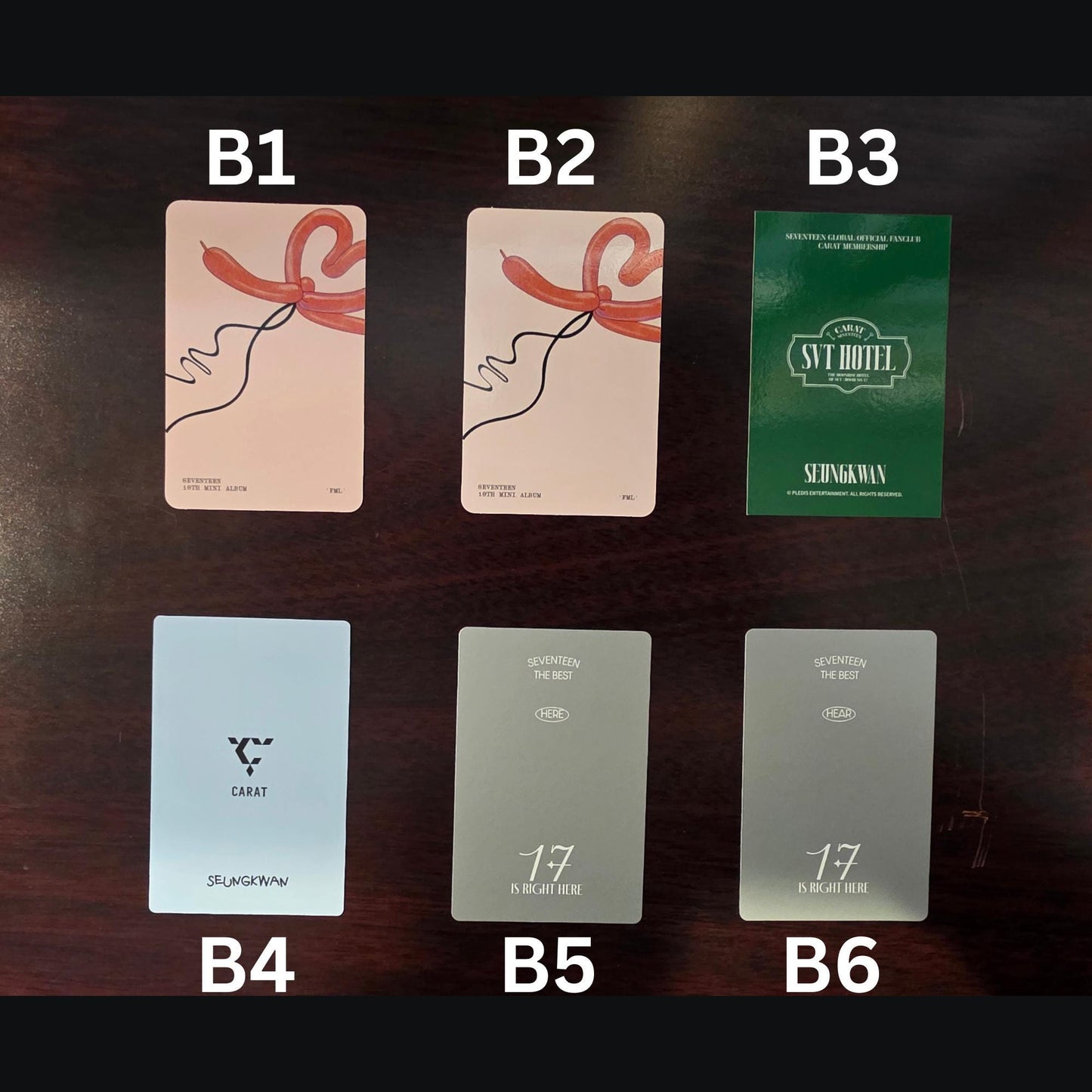 Assorted Seventeen Official Photocards (Happy Burstday, 17 Is Right Here, FML, Membership, etc.)