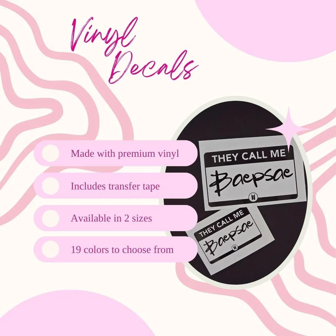 BTS Baepsae Name Tag Vinyl Decal (19 Colors to Choose From!)